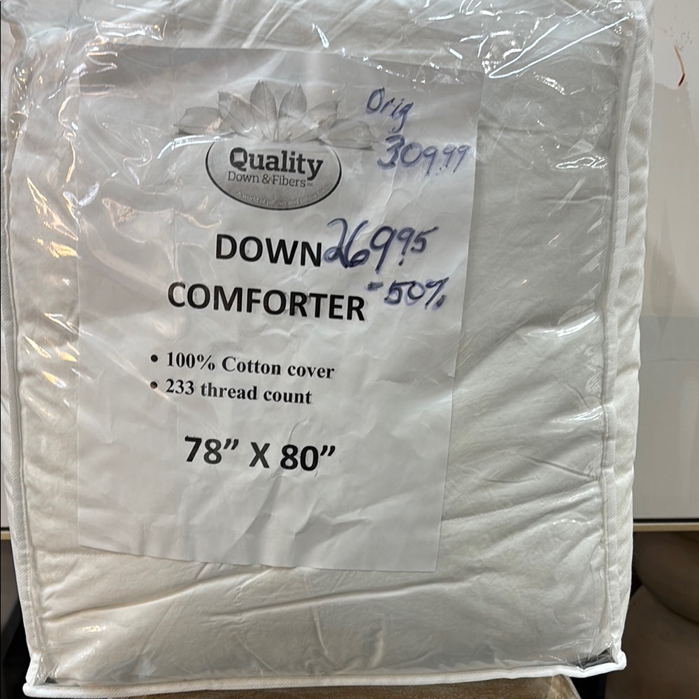 Brand new White Queen Down Comforter 
White fabric is 100% cotton. Full/Queen